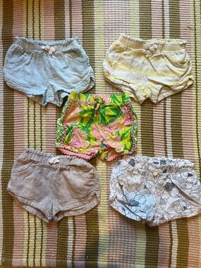 Girls' Summer Linen Blend Shorts Pack - Floral, Striped & Tropical